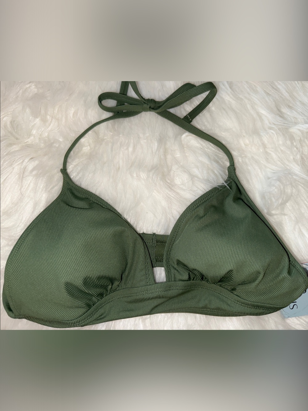 Olive Green Ribbed Bikini Top